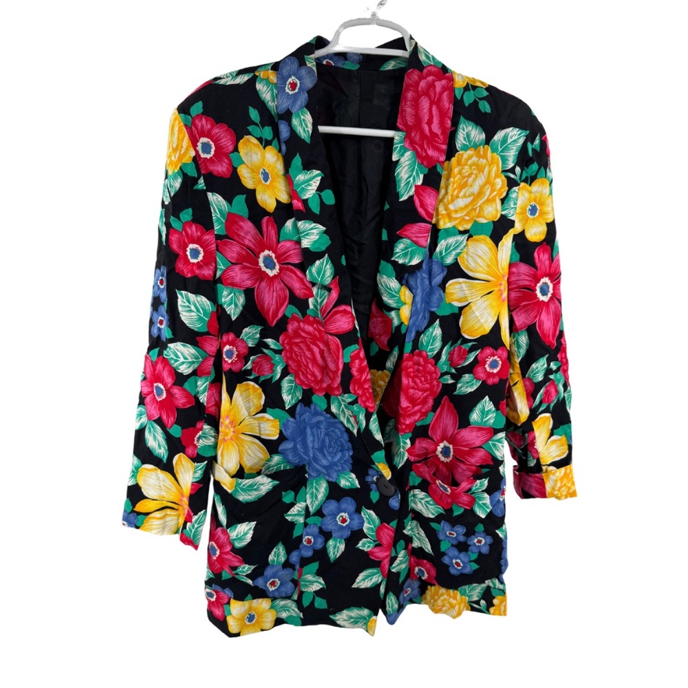 Diane Von Furstenberg Floral Blazer 10 vintage colorful rayon work casual office